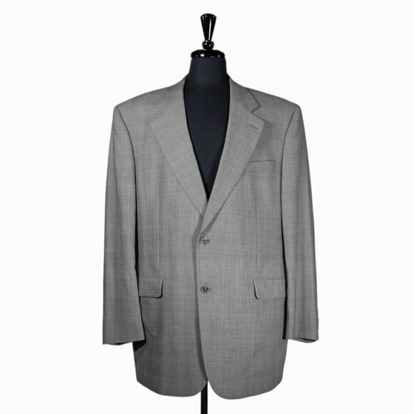Jack Victor Mens Blazer Gray Plaid Wool 2 Button Lined Jacket Sport Coat 46L